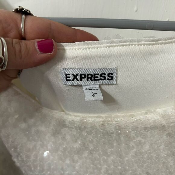 Express White Sequin Flutter Sleeve Blouse - Picture 2 of 3